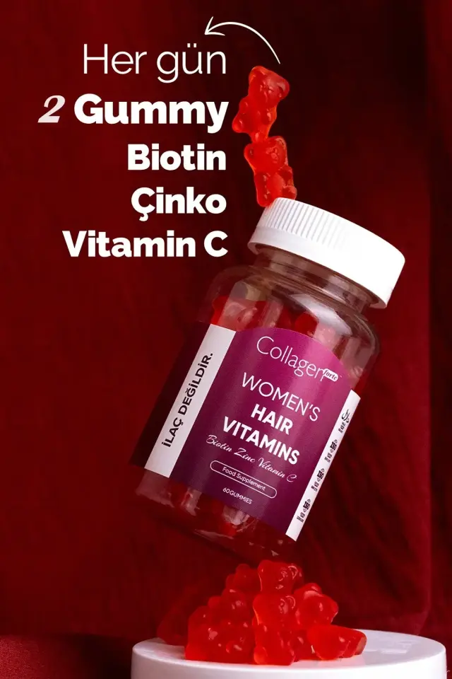Saç Vitamini Gummies 60 Adet – Biotin ve Multivitamin İçeren Saç, Cilt & Tırnak Desteği