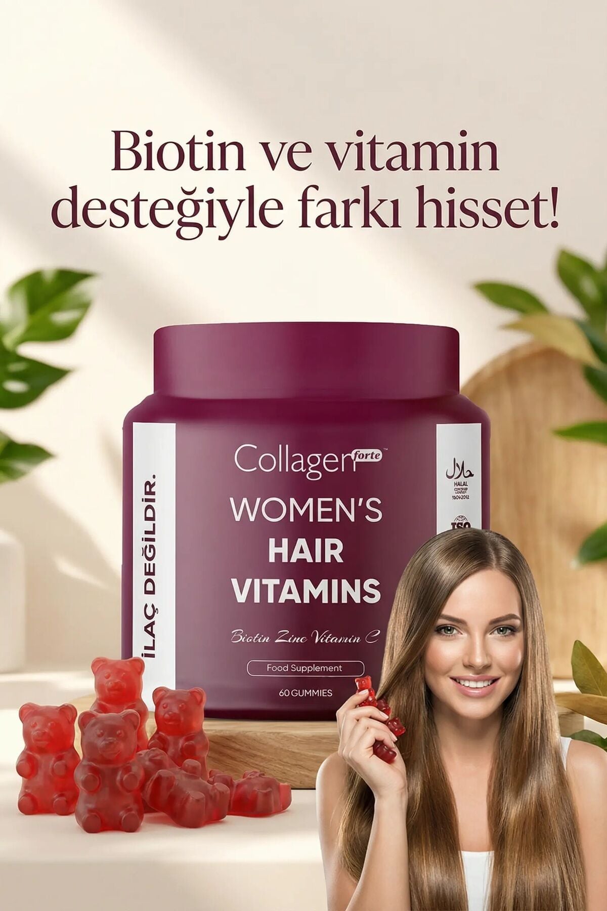 Saç Vitamini Gummies Biotin & Multivitamin, 60 Adet