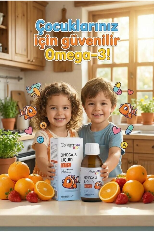 Collagenforte Omega-3 Kids Liquid & Multivitamin 150ml Çocuklar Için Portakal Aromalı Sıvı Balık Yağı