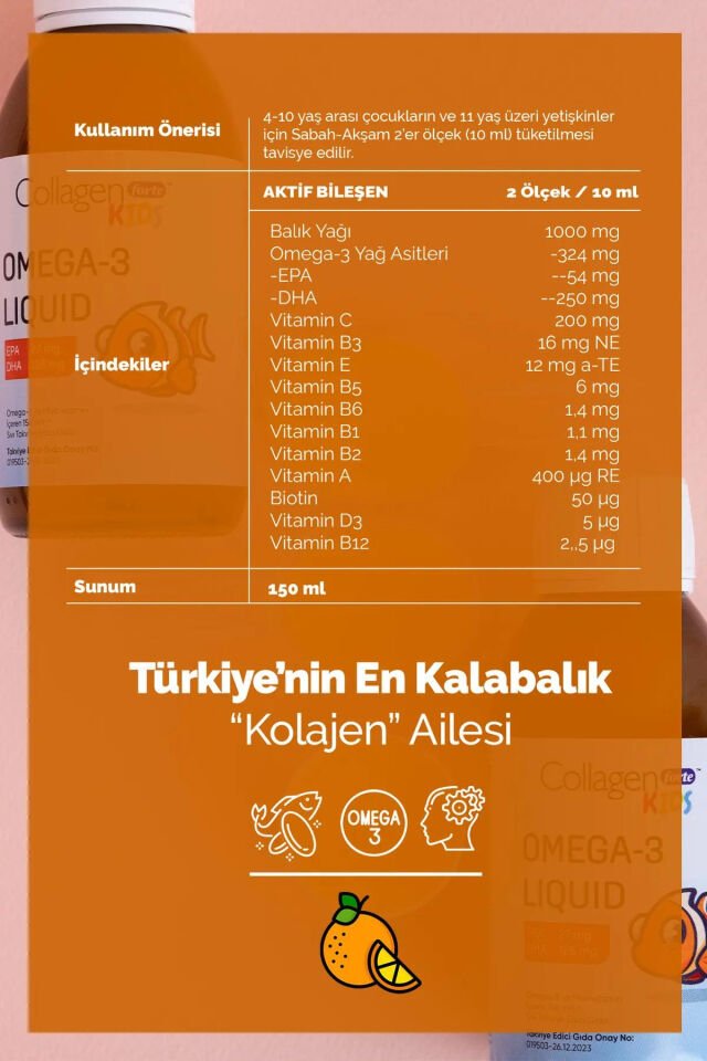 Omega-3 Kids & Multivitamin Sıvı Balık Yağı, 150 ml Portakal