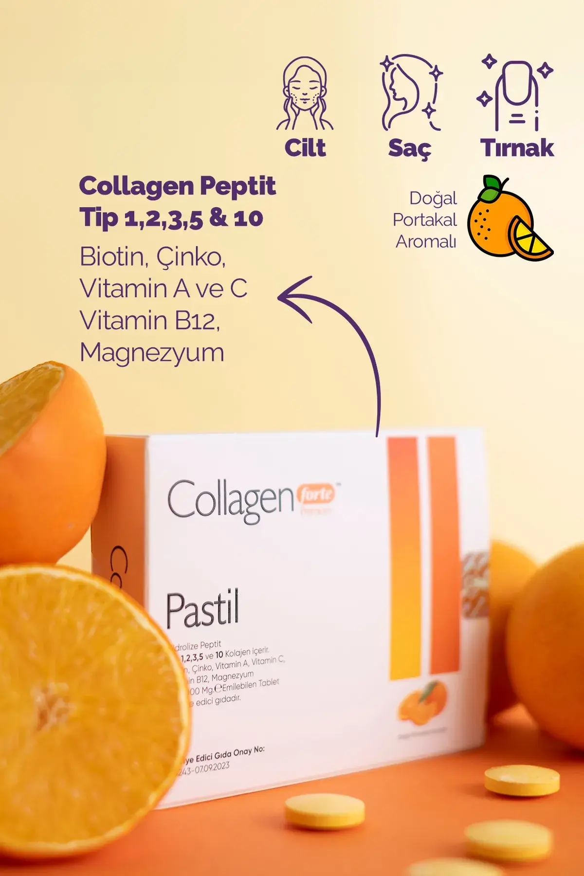 5 Tip Kolajen Pastil 2000 mg, 30 Pastil Portakal