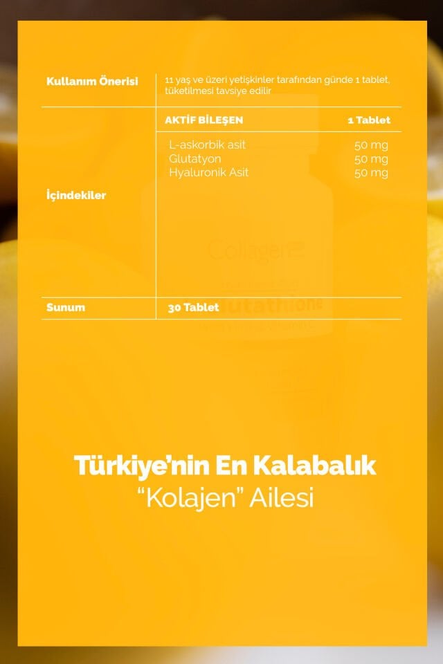 CollagenForte Glutatyon 500 mg L-Glutathione, Hyalüronik Asit & C Vitamini – Antioksidan Cilt ve Hücre Destek Kompleksi
