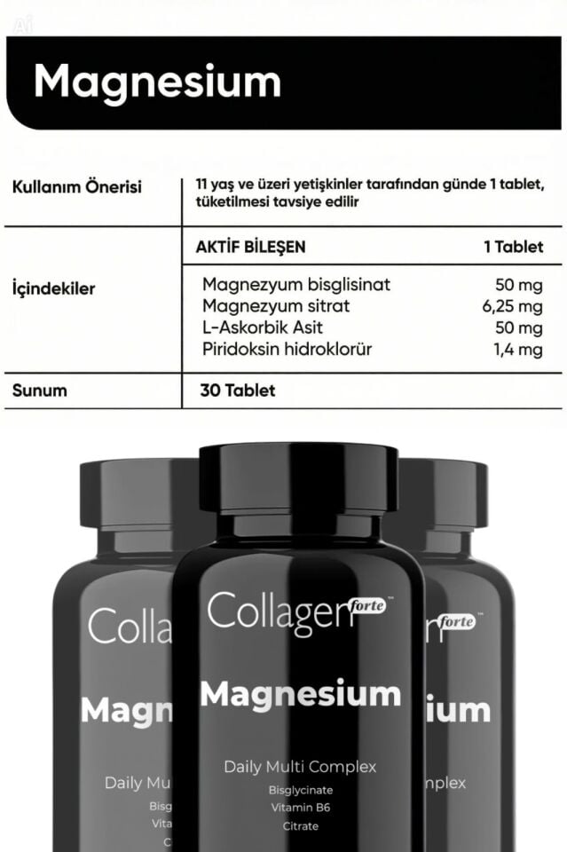 Magnezyum Complex Bisglisinat & Sitrat 500 mg, 30 Tablet