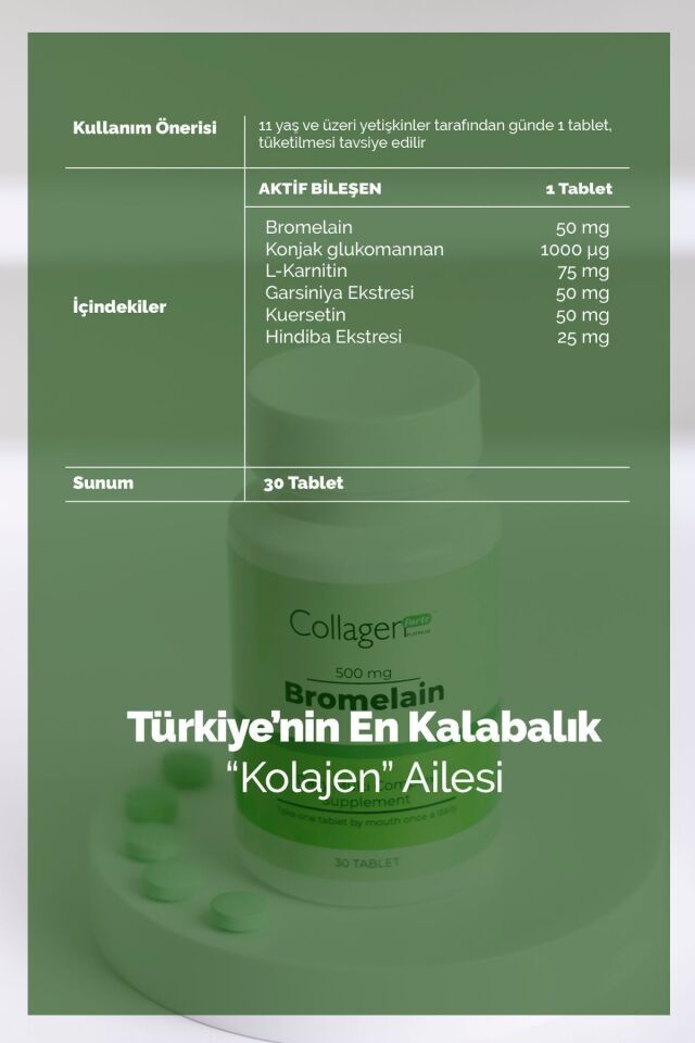 Bromelain 500 mg Takviye Edici Gıda 30 Tablet – Sindirim & Ödem Desteği