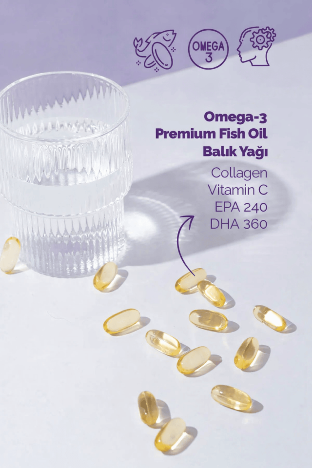 Collagenforte Omega-3 Premium Fish Oil 90 Softgel X 1000mg, Balık Yağı, Hidrolize Kolajen & C Vitamini