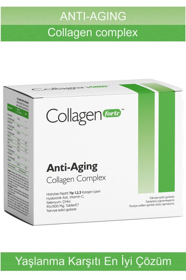 Collagenforte Anti-Aging Kolajen Complex & Multivitamin 1500 mg x 90 Tablet | 3 Tip Kolajen & Hyalüronik Asit Takviyesi