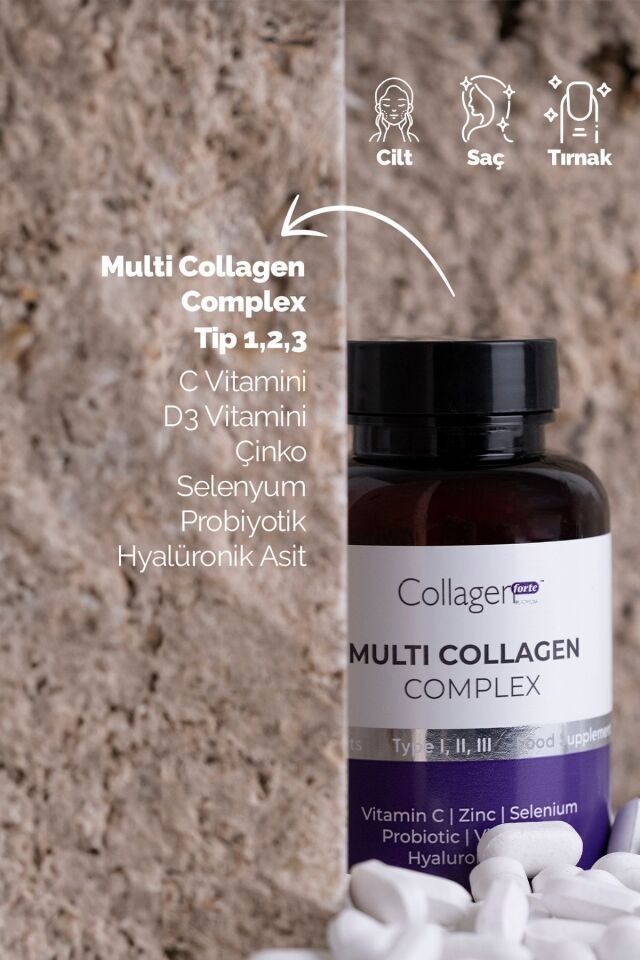 Collagen Forte Platinum Multi Collagen Complex 90 Tablet | Hyalüronik Asit, Çinko, Selenyum, Vitamin C-E-D3 & Probiyotik