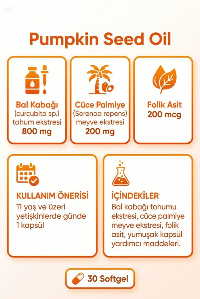 Helovit Pumpkin Seed Oil With Saw Palmetto 1500 mg 30 Softgel | Bal Kabağı Çekirdeği Yağı ve Cüce Palmiye Ekstresi