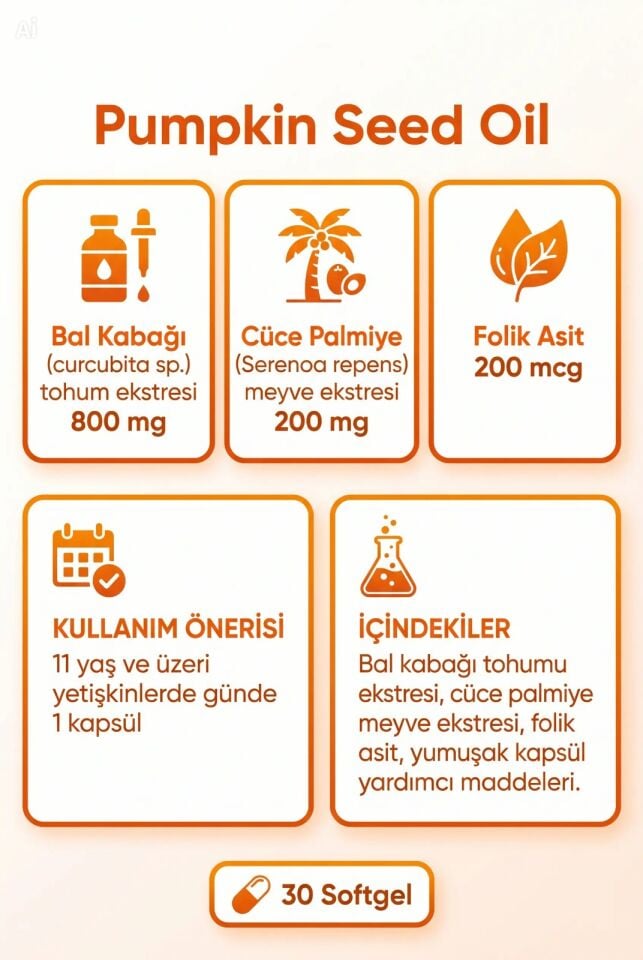 Helovit Bal Kabağı Çekirdeği Yağı & Cüce Palmiye 1500 mg, 30 Softgel