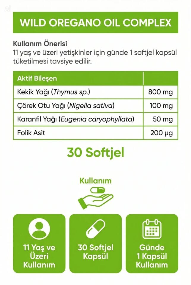 Helovit Wild Oregano Oil with Black Seed Oil 1200 mg 30 Softgel | Kekik Yağı ve Çörekotu Yağı